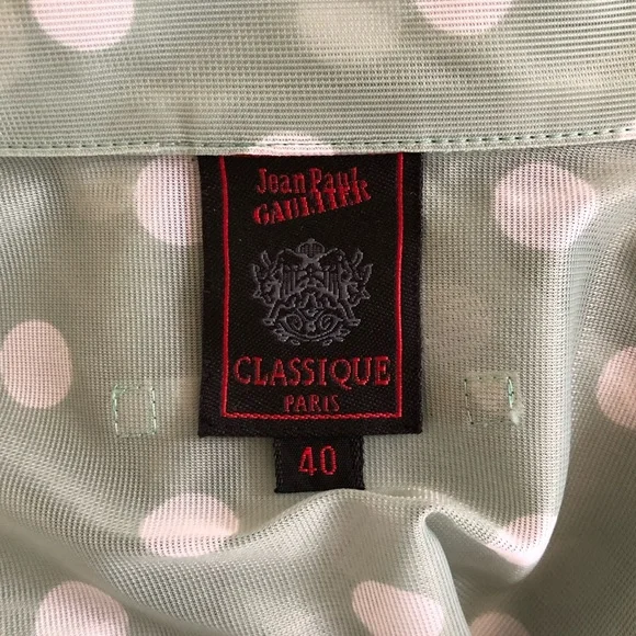 Vintage 90s Jean Paul Gaultier Classique Paris Sheer Polka Dot Shirt Dress 40